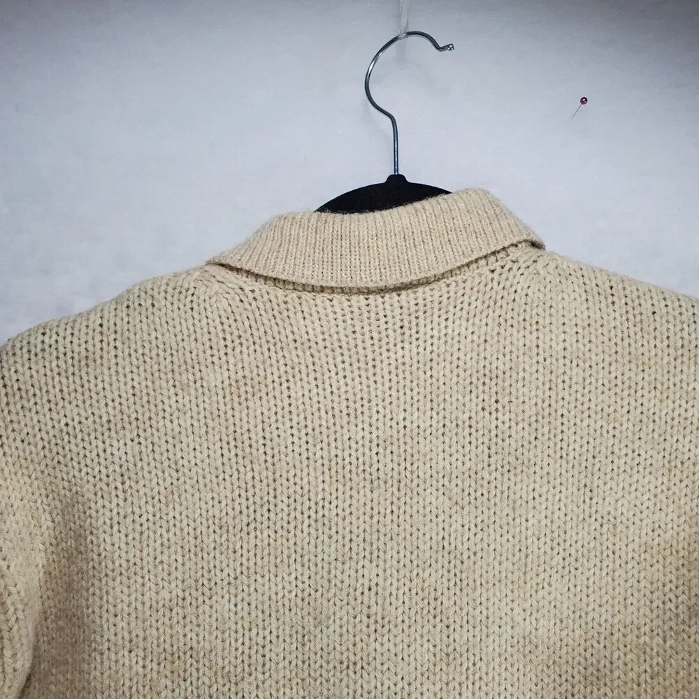 L Ann Taylor Denim Wool Blend Cardigan Sweater Collar Button Floral Embroidered